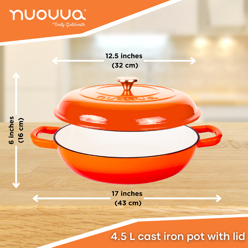 Shallow Cast Iron Dutch Oven Casserole Pot (Multiple Colours & Sizes) by Nuovva