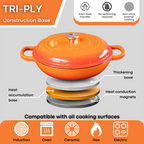 Orange Shallow Cast Iron Casserole Dish with Lid - 32cm - 3.5L, by Nuovva