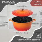 Aluminium Casserole Pot with Lid - 4L - 24cm, (Multiple Colours) by Nuovva