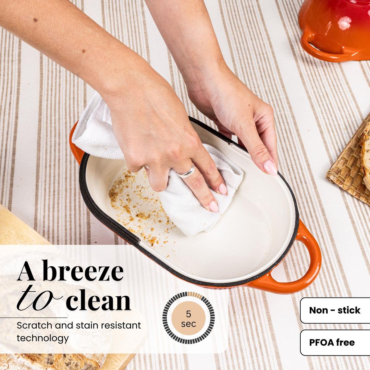 Orange Enamelled Cast Iron Bread Loaf Pot, Non-Stick Dutch Oven - 22.5x14cm, by Nuovva