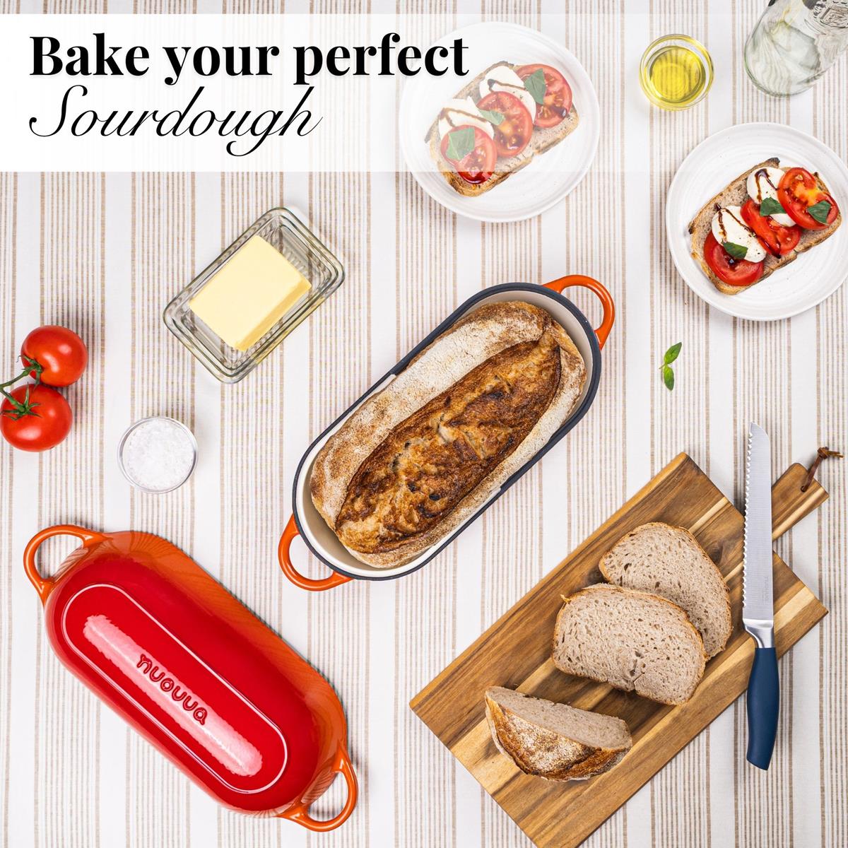 Orange Enamelled Cast Iron Bread Loaf Pot, Non-Stick Dutch Oven - 32x14cm, By Nuovva