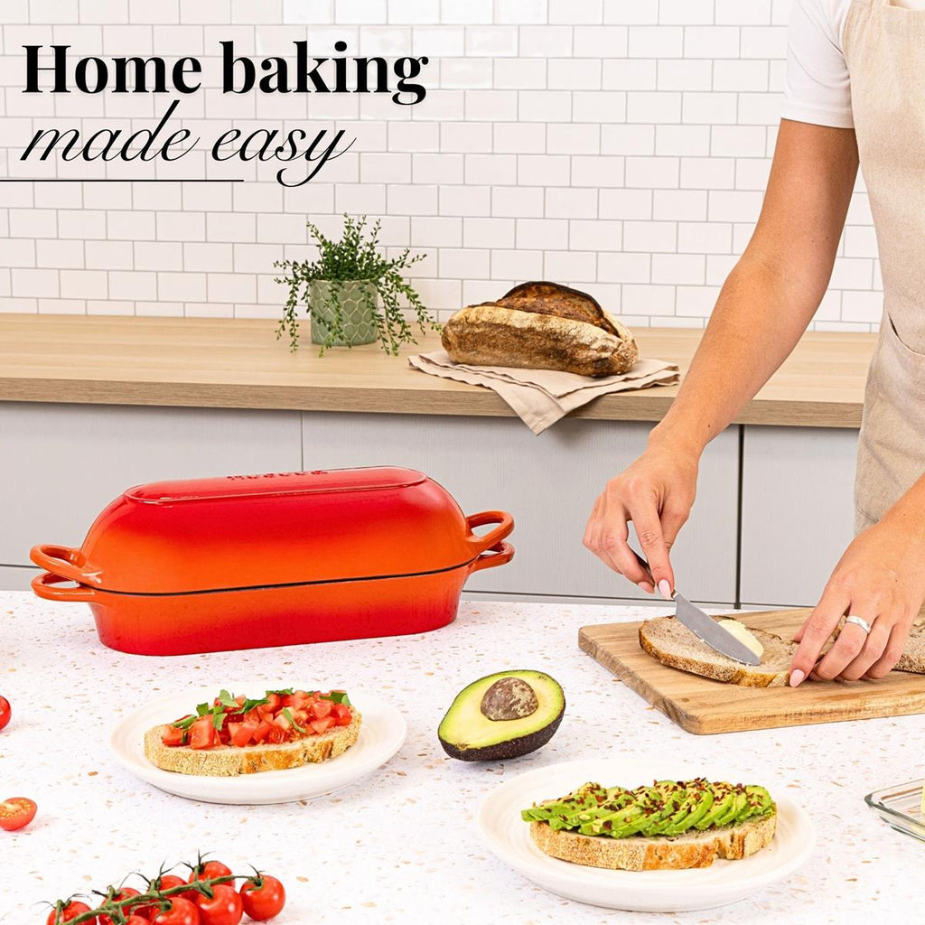 Orange Enamelled Cast Iron Bread Loaf Pot, Non-Stick Dutch Oven - 32x14cm, By Nuovva