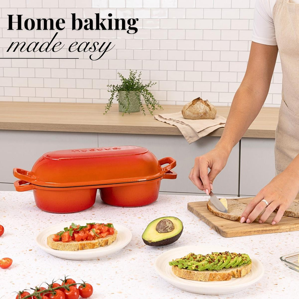 Orange Enamelled Cast Iron Dutch Oven, Double Loaf Bread Pan, 16cm, By Nuovva