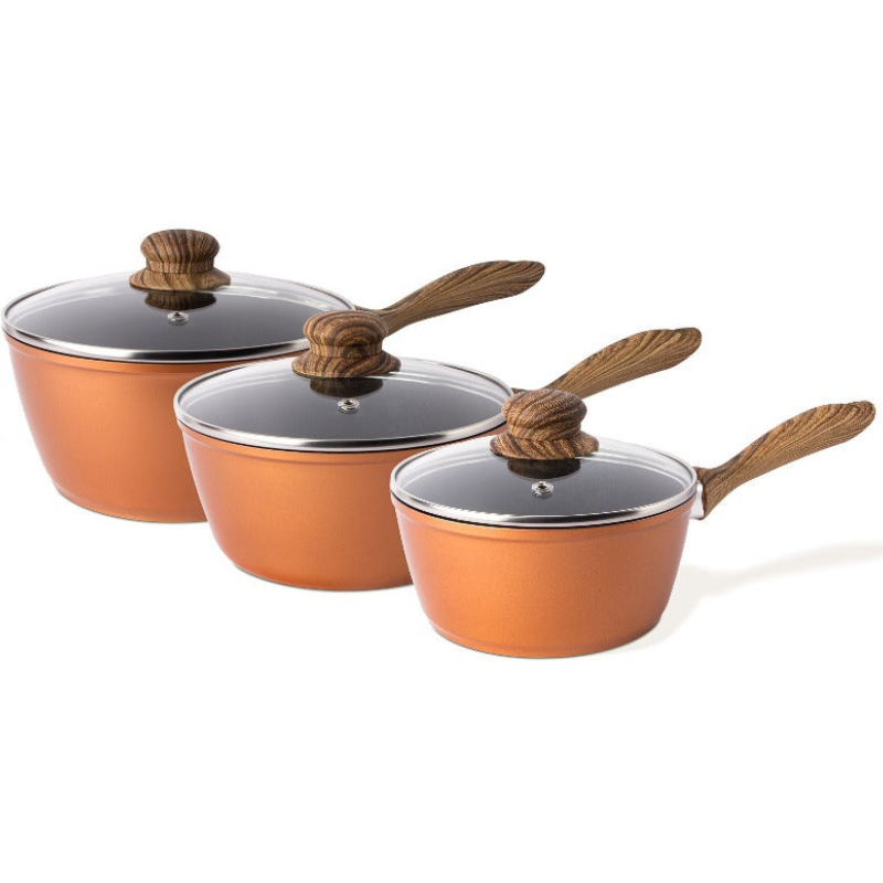 Copper Non-Stick Saucepan with Lid - 3 pieces (16cm, 18cm, 20cm) by Nuovva
