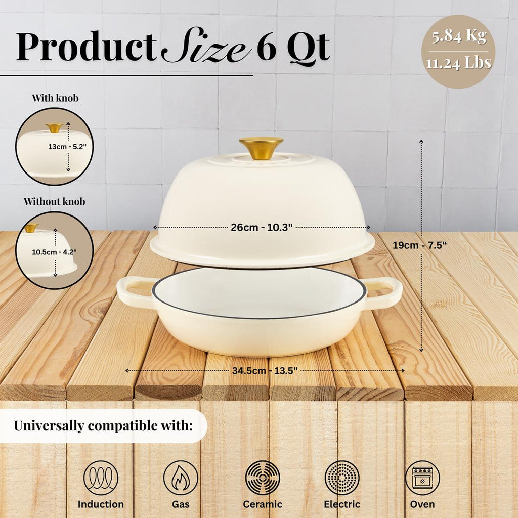 Enamelled Cast Iron Dutch Oven Bread Pot, 5.6 Lite - 26cm (Multiple Colours) by Nuovva