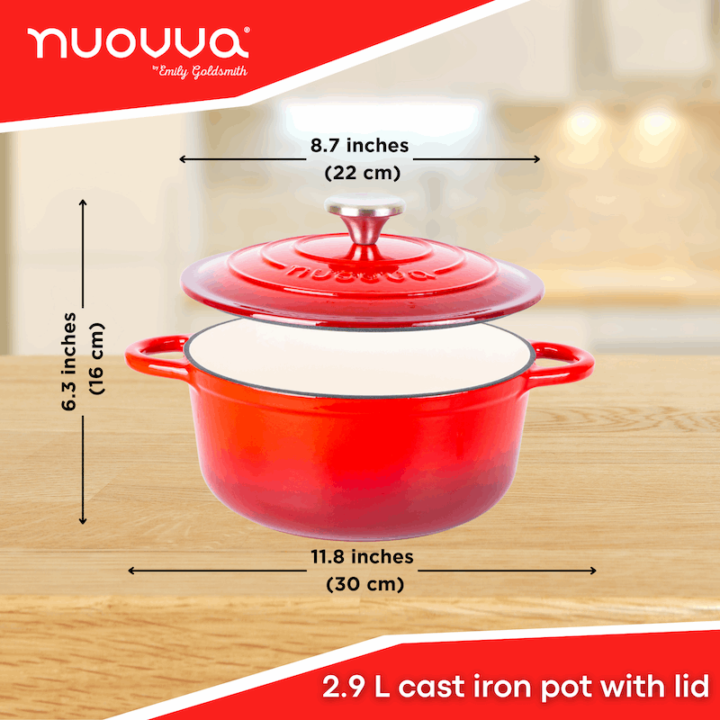 Enamelled Cast Iron Casserole Pot - 22cm - 2.9L (Multiple Colours)