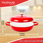 Red Shallow Cast Iron Casserole Dish with Lid - 32cm - 3.5L, by Nuovva