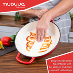 Red Shallow Cast Iron Casserole Dish with Lid - 32cm - 3.5L, by Nuovva