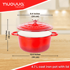 Red Cast Iron Dutch Oven with Lid, Casserole Pot - 24cm - 4.7L