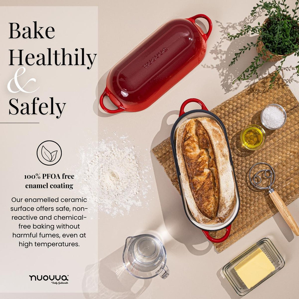 Enamelled Cast Iron Bread Loaf Pot – Non-Stick Dutch Oven, 32cm x 14cm (Multiple Colours),by Nuovva