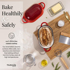 Red Enamelled Cast Iron Bread Loaf Pot, Non-Stick Dutch Oven - 22.5x14cm, by Nuovva