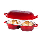 Red Enamelled Cast Iron Dutch Oven, Double Loaf Bread Pan, 16cm, By Nuovva