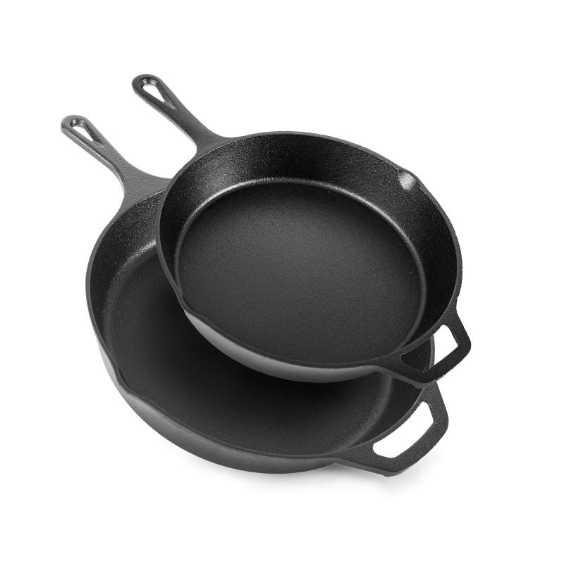 Cast Iron Pre Seasoned Skillet Frying Pan Chef Set (25 & 30cm)