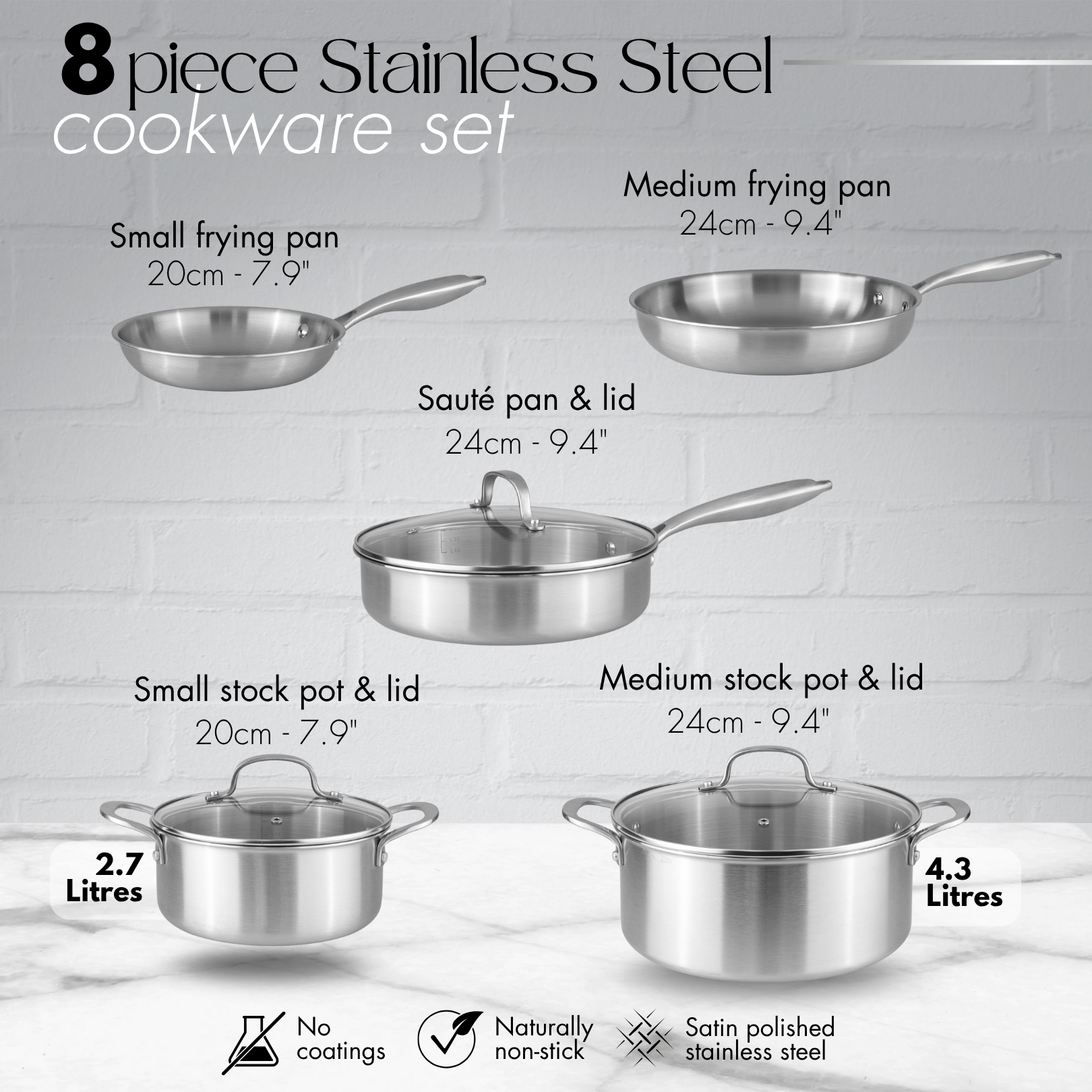 Stainless Steel Cookware Set of 17, 14, 8, 6, 5 with Lids – by Nuovva