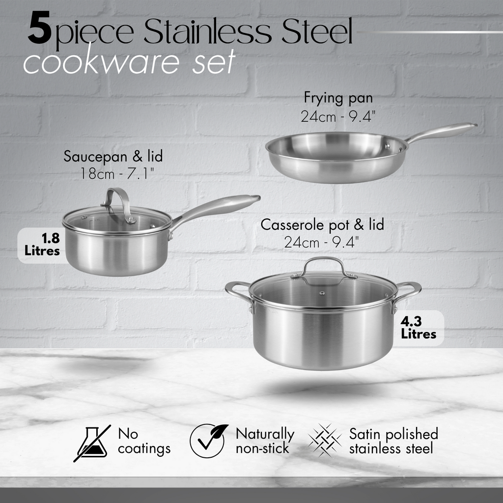 Stainless Steel Cookware Set of 17, 14, 8, 6, 5 with Lids – by Nuovva