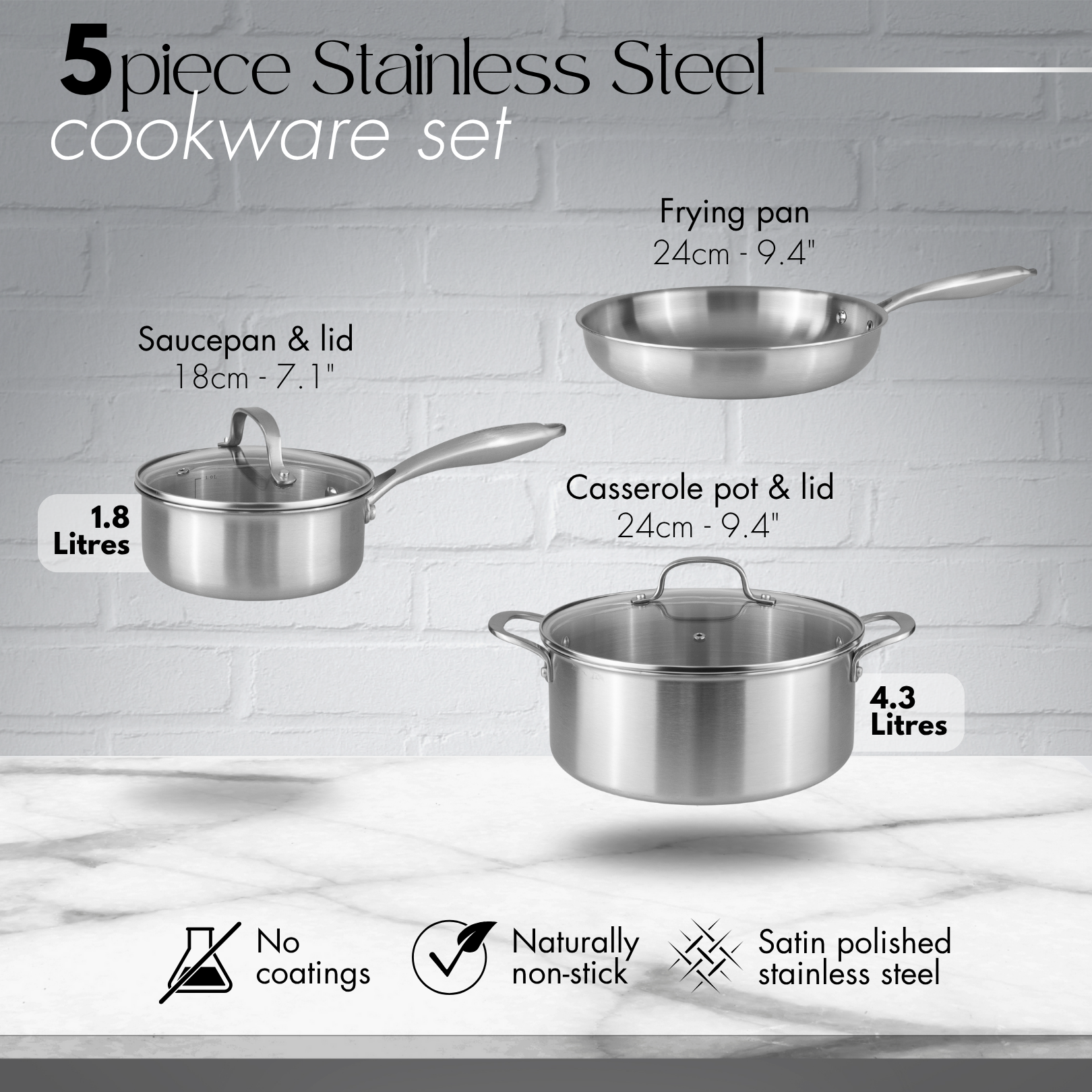 Stainless Steel Cookware Set of 17, 14, 8, 6, 5 with Lids – by Nuovva