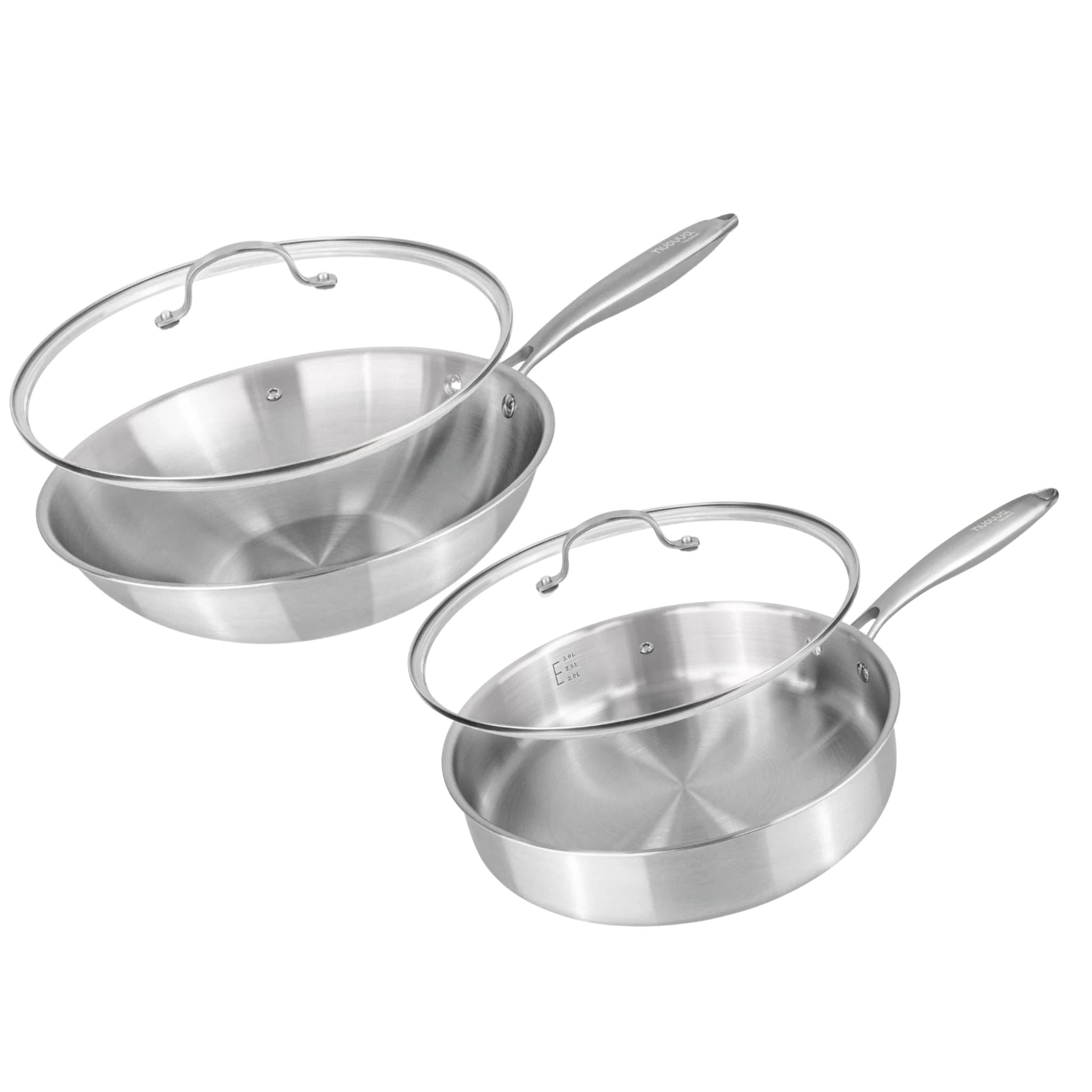 Stainless Steel Wok & Saute Pan 28cm with Glass Lids – Induction Safe - By Nuovva