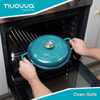 Teal Shallow Cast Iron Dutch Oven Casserole Pot - 2.2L - 26cm, by Nuovva