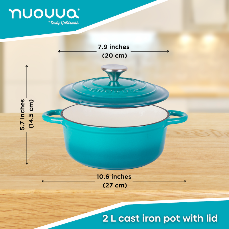 Teal Cast Iron Dutch Oven with Lid - 2L, 20cm