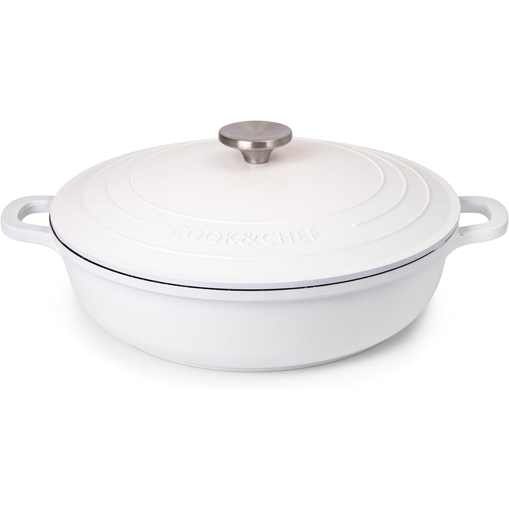 Cream Aluminium Shallow Casserole Pan with Lid - 28cm - 3.9L, by Nuovva