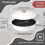 Cream Aluminium Shallow Casserole Pan with Lid - 28cm - 3.9L, by Nuovva