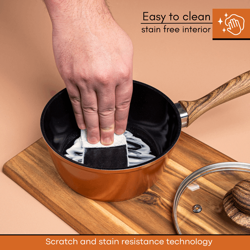 Non-Stick Saucepan with Lid - 2 Pieces, 16cm, 18cm (Multiple Colours) by Nuovva