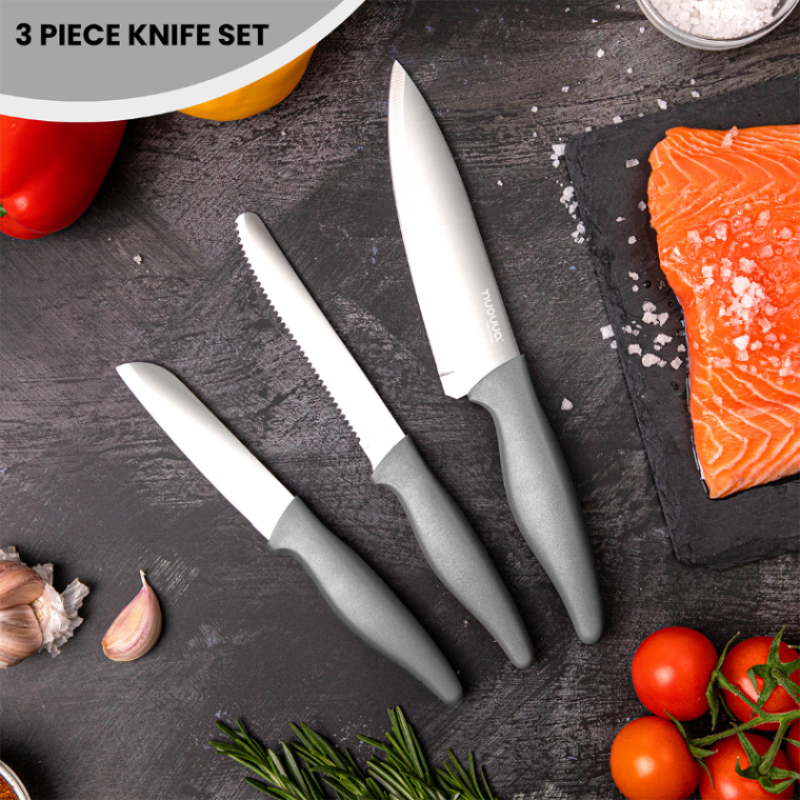 Kitchen Knife Set, Stainless Steel Non-Stick Blades - 3 pieces (Multiple Colours), by Nuovva