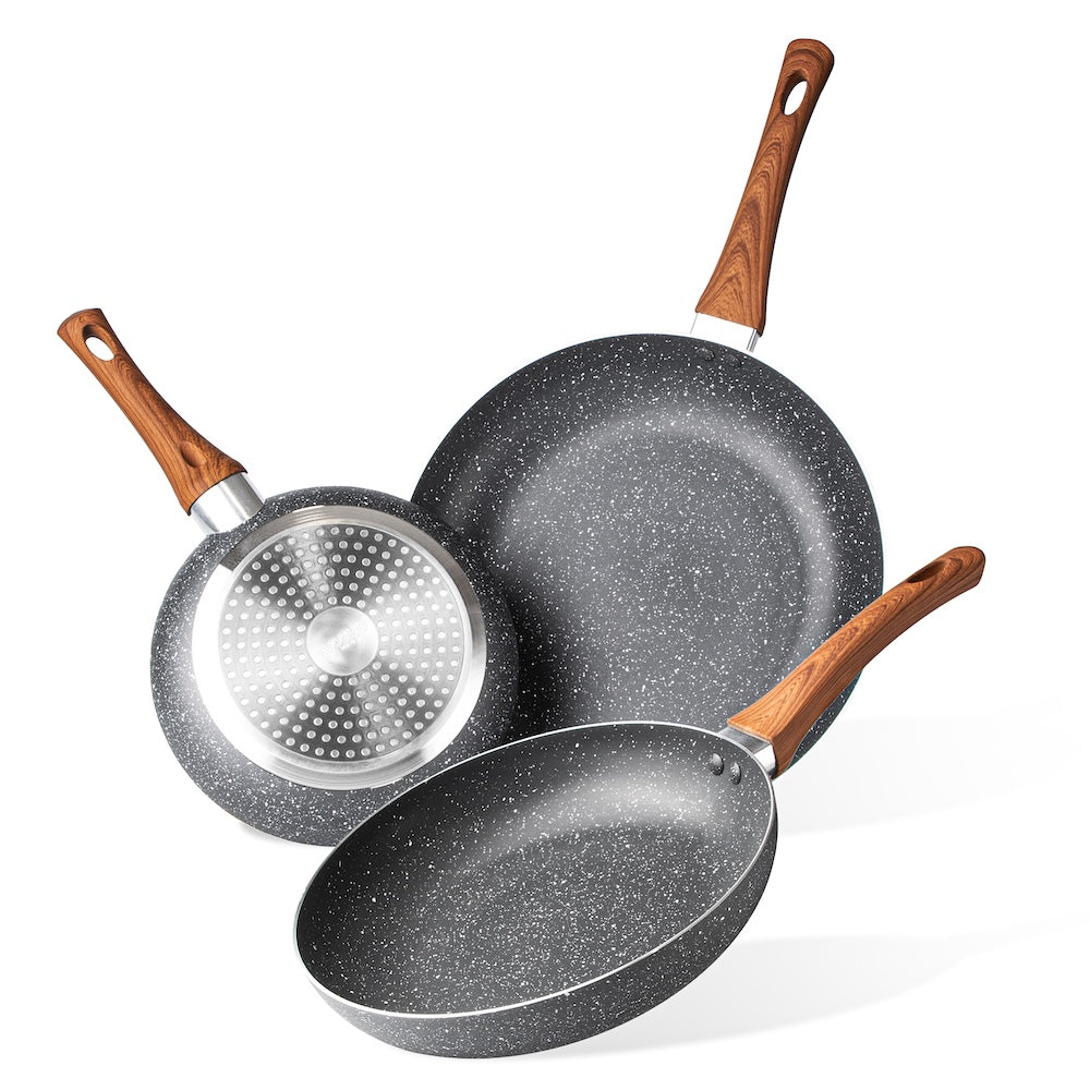 Grey Granite Frying Pan Set for Induction, Gas & Electric Hob (3 Piece) by Nuovva