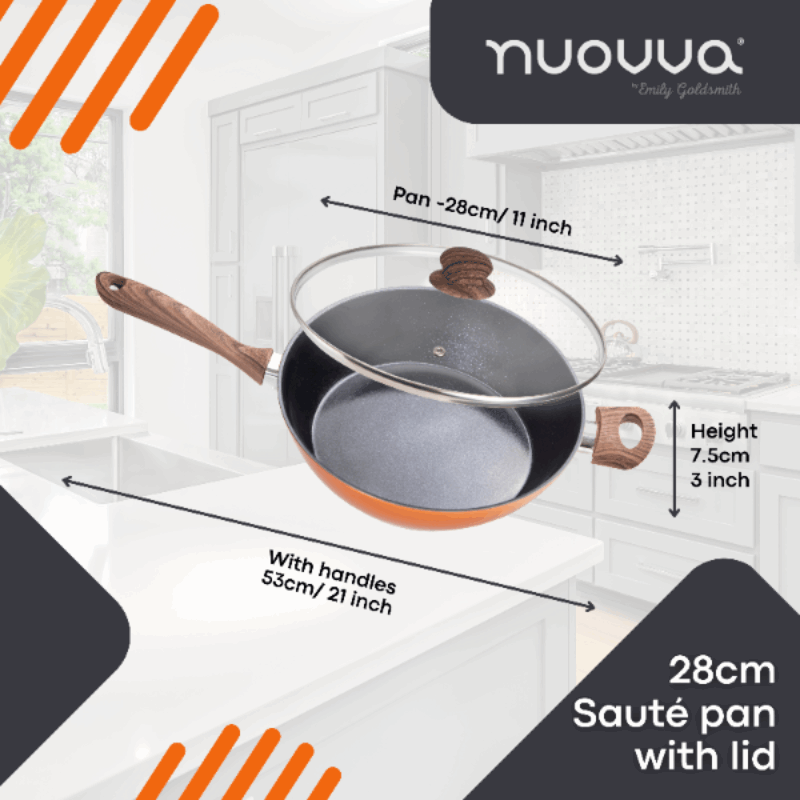Induction Non-Stick Sauté Pan With Lid - 28cm( Multiple Colours) by Nuovva