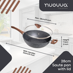 Marble Granite Induction Non-Stick Sauté Pan With Lid – 28cm, by Nuovva