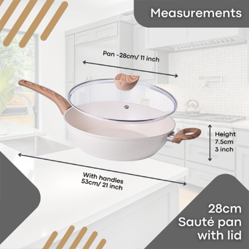 Cream Induction Non-Stick Sauté Pan With Lid - 28cm by Nuovva