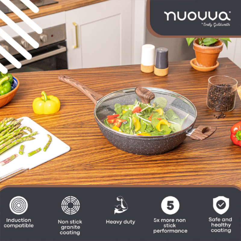 Marble Granite Induction Non-Stick Sauté Pan With Lid – 28cm, by Nuovva