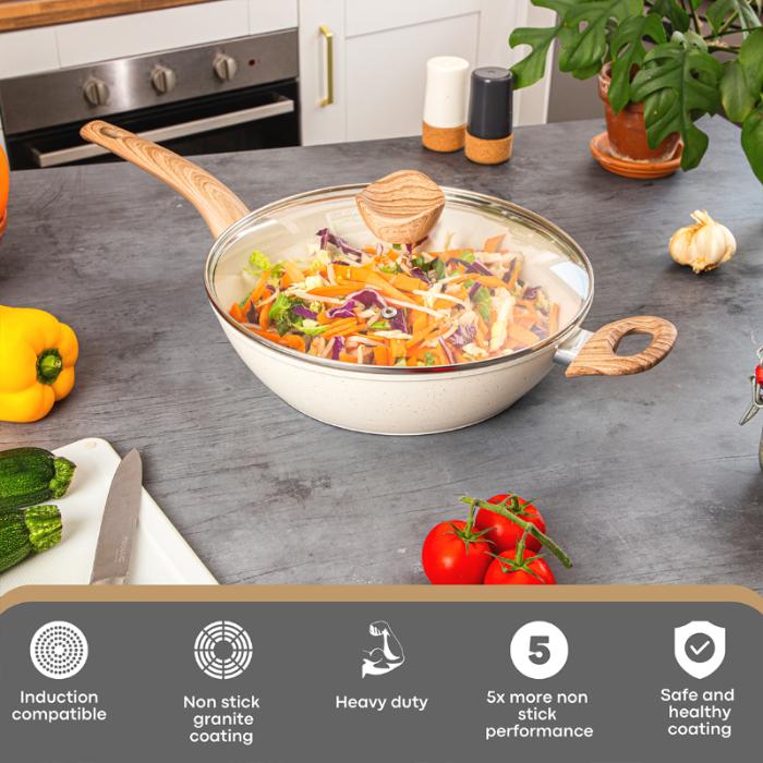 Induction Non-Stick Sauté Pan With Lid – 28cm (Multiple Colours) by Nuovva