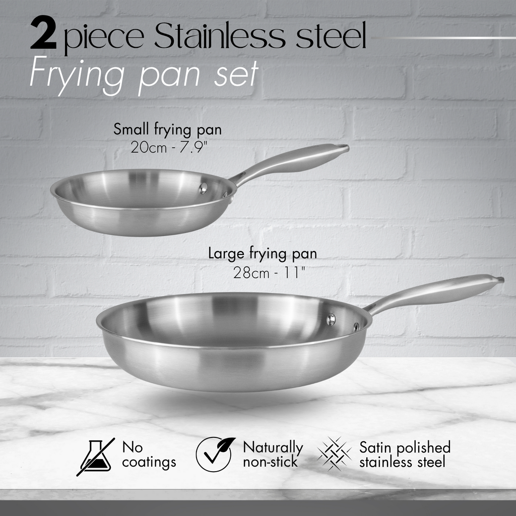 2pcs Stainless Steel Frying Pan Set – 20cm & 28cm, Induction Compatible – By Nuovva
