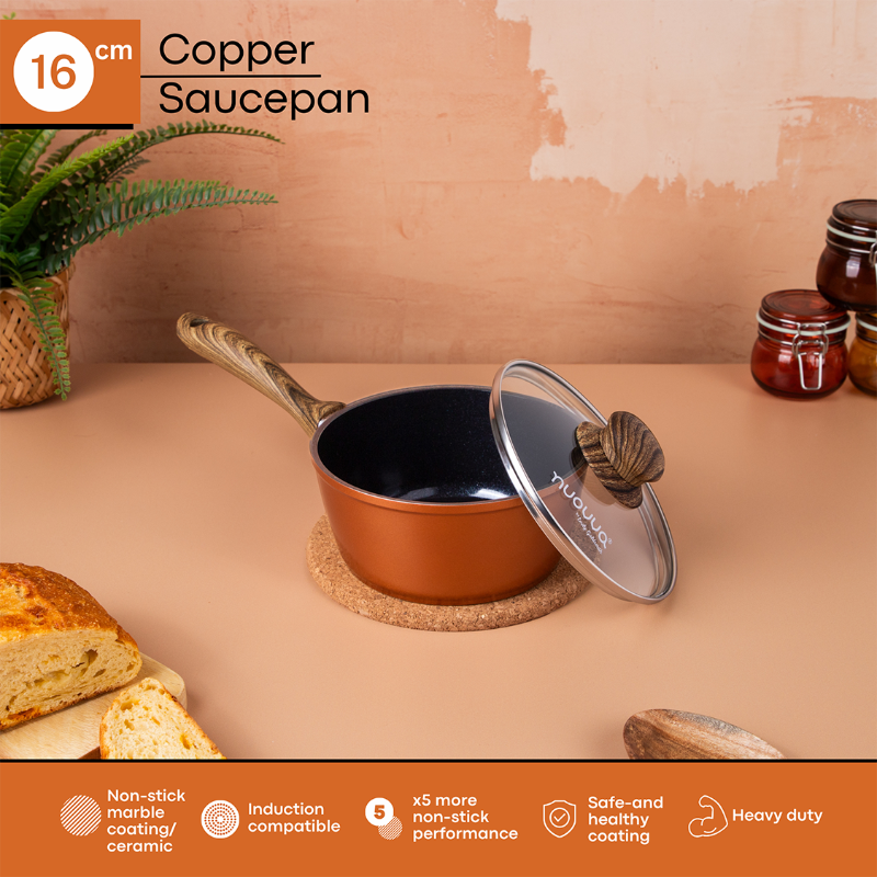 Copper Non-Stick Saucepan with Lid (Multiple Set Sizes), by Nuovva